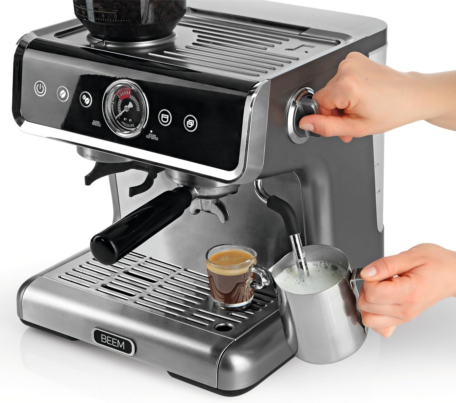 اسپرسوساز حرفه‌ای BEEM ESPRESSO-GRIND-PROFESSION با آسیاب داخلی و کف شیر